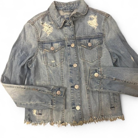Distressed Punk Denim Jacket | Grunge Band Patch Streetwear Bold Alt Frayed - Picture 3 of 4